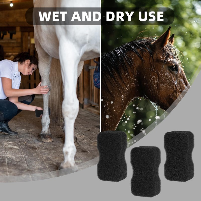 Horse Grooming Kit - 3 Pcs Black Sponges for Cleaning,