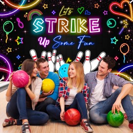 Avezano Bowling Birthday Backdrop Let's Strike up Some Fun Bowling Party Decorations Banner Neon Glow Birthday Supplies (6x3.6ft)