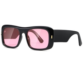 kimorn Sunglasses for Women Men Trendy Retro Fashion Sun Glasses 90’s Vintage Y2K Oversize Square Frame Shades K1337 (Black Pink)