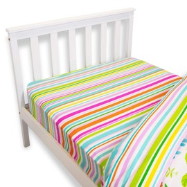 Happy Linen Company Girls Kids Dinosaur Park Jurassic Pink T-Rex Dino Stripes White Single Fitted Sheet Bedding