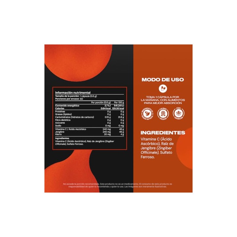 Hierro + Vitamina C y Jengibre Iron + VITAL BOTANICS