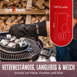 Grillfürst Barbecue Glove - Heat Resistant Leather Glove Made of 100% Cowhide Split Leather, Robust Glove for Grill, Oven or Fire Pit, Approx. 40 cm Long Arm Shaft
