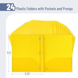 Mr. Pen- Folders with Pockets and Prong with Fasteners, 2 Pocket Folder, 3 Prong Folders, 24 Pack, Plastic, 24 Packs of Neon Yellow File folders for Office use