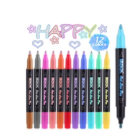 Double Line Glitter Shimmer Metallic Markers, ZSCM 12 Colors Dual Tipped Self-Outline Paint Pens Set, for Christmas Decor, Greeting Card Drawing, Rock Painting, Wood, Glass, Art, DIY Crafts Supplies…