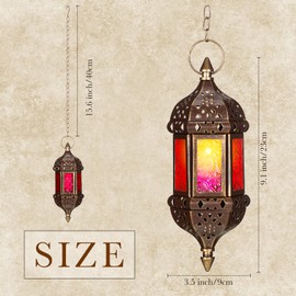 Retisee 6 Pcs Hanging Moroccan Lantern Hanging Hexagon Decorative Moroccan Candle Lantern Holders Hanging Candle Lantern Indoor Outdoor Candle Holder for Patio Weddings Christmas Decoration
