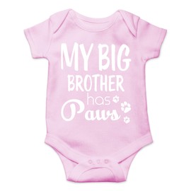 AW Fashions My Big Brother Has Paws Baby Bodysuit Funny Newborn Outfit Cut Boy Girl Infant Clothes Romper (6 Months, Pink)