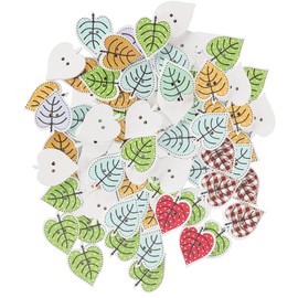 Fyearfly Leaf Cartoon Buttons 100PCS Leaf Shaped Wooden Painting Buttons Mixed Craft Button for Sewing Scrapbooking DIY Handmade Ornament