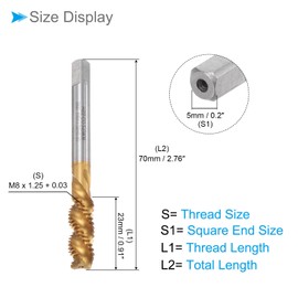 CoCud Spiral Flute Taps, M8 x 1.25 + 0.1 Thread Size, Cobalt High Speed Steel Metric Threading - (Applications: for Aluminum Stainless Steel Bronze Plastics)
