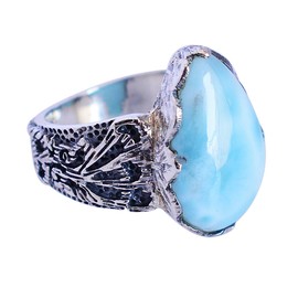 Ravishing Impressions Ovaler Larimar-Edelsteinring im Western-Stil aus 925er Sterlingsilber, böhmischer Schmuck für Sie, Ihre Frau oder Ihre Mutter 52 (16.6)