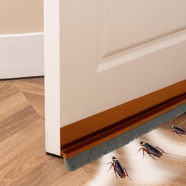 Door Draft Stopper Bottom Seal - 39” Rubber Blocker with Brush Reduce Noise Under Exterior Door Sweep Breeze Sound Proof Winter Cold Proof (Brown)