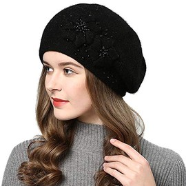 [ANMIDA] Amida Beret Women's Beret, Autumn & Winter, Cold Protection, Knit Beret, Fur Beret, Stylish, Cute, Autumn, Winter, Fluffy, Knit Cap, Warm, Black