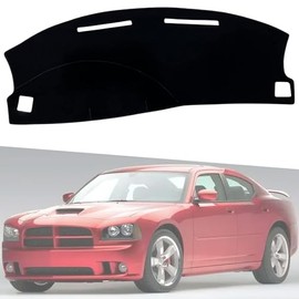 Black Dash Cover Compatible with Dodge Charger 2005 2006 2007 Dashboard Mat Protector Cover Sunshade Mesh Custom Center Console Cover Dash Mat Pad Carpet (Black Trim)