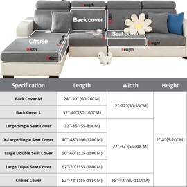 Stlemiko Couch Covers for Sectional Sofa Covers Washable Stretch Pet Couch Cushion Covers L Shape Dog Couch Cover Wear Resistant Anti Slip Sofa Slipcovers (Gray,Back Cover M)