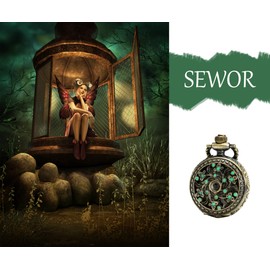 SEWOR Delicate Pendant Quartz Pocket Watch Green Enamel Flower Bronze Case