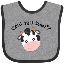 inktastic Cow You Doin' Cute Cow Baby Bib Heather and Black 28b3b