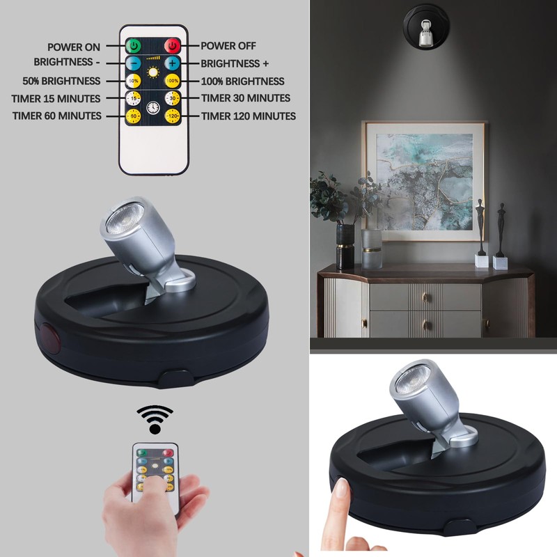 BERGUSTCH Battery Powered LED Spotlight, Wall Picture Lights, Indoor Uplighting,