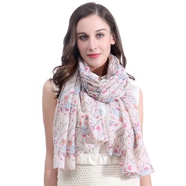 Lina & Lily Robin Bird Print Women's Large Scarf Lightweight (Beige)