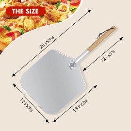 Hakka Aluminum Pizza Peel Paddle 12"x 13" Pizza Cutter for Baking Oven Grill - 12"x13"x25"
