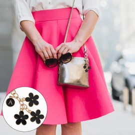 Ouligay Black Cute Initial Letter Flower Keychain Women Bag Purse Charms A Keychain Initial Womens Keychains For Car Keys Keychain for Purse Handbag Backpack