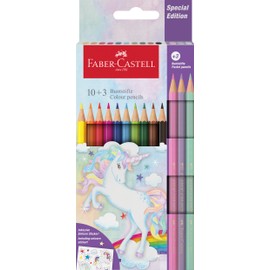 Faber-Castell 10 Colouring Pencils + 3 Pastel - Includes Unicorn Stickers