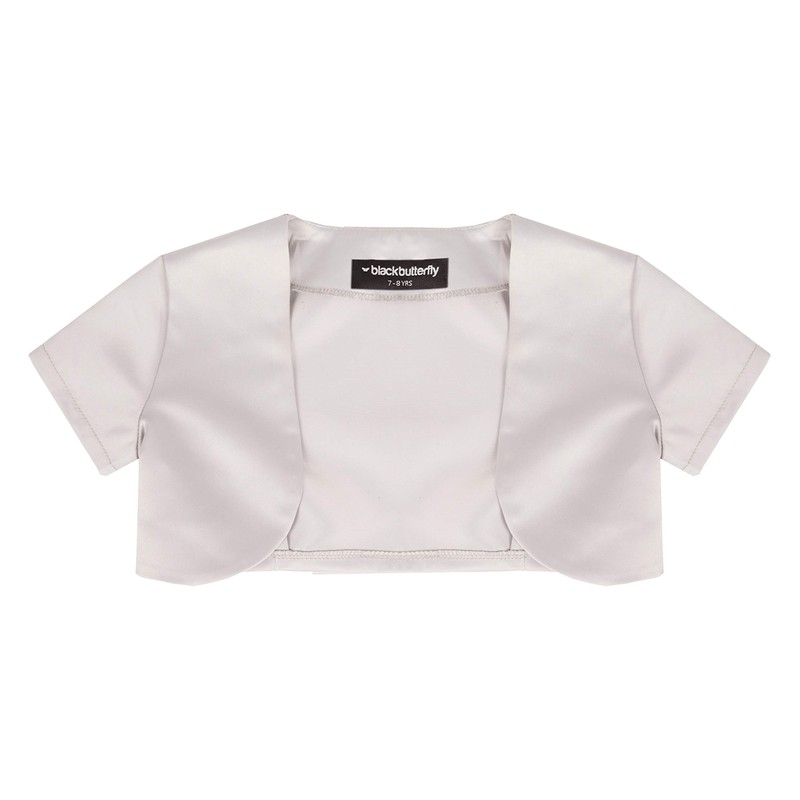 BlackButterfly Niñas Satín Corto Manga Torera Chaquetilla (Plata, 5-6 años)