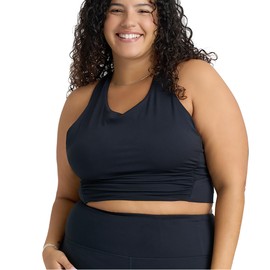 POPSUGAR Long Line Sports Bra Women, Workout Crop Tops for Women Longline Criss Cross Gym Yoga Tops with Built in Bra for Running Pilates Black Night, XLarge