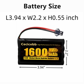 Cecicebb 9.6V 1600mAh NI-MH Rechargeable Battery Pack with SM-2P for RC Car Boats Robots Vehicles Trucks 2 Pack with USB Charger Cable