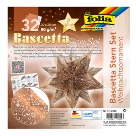 folia 411/2020 Bascetta Star Christmas Ornament Craft Set, Copper/White, 32 Sheets, 20 x 20 cm, Finished Size of Paper Star Approx. 30 cm, with Detailed Instructions (English language not guaranteed),