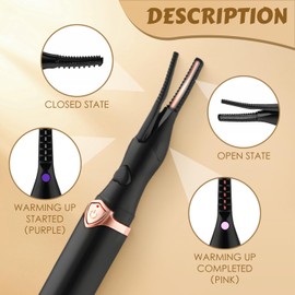 Rewdut Heated Eyelash Curler for Women, 2025 Upgraded Portable Electric Eyelash Curler, 3 Heat Modes and Smart Temperature Control Natural Curling 24H Long-Lasting (Black+White)