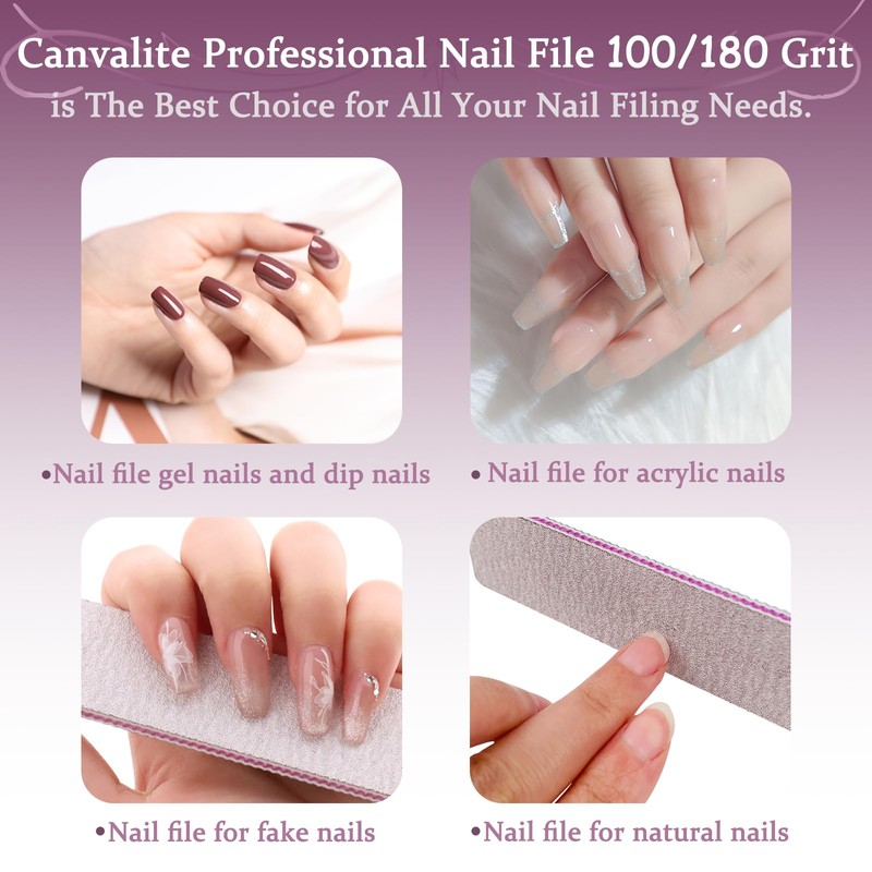 HeeYaa Nail File 12 PCS Professional Reusable 100/180 Grit Double