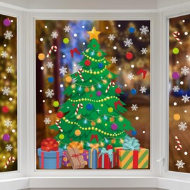 2 Sheet Christmas Tree Window Clings Extra Large Xmas Tree Snowflake Window Decals Stickers Reusable Double-Sided Christmas Windows Decorations for Xmas Winter Holiday Party Home Office Glass Decor