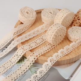 HERZWILD Lace Ribbon Cotton 30 m Beige Lace Trim Vintage Decorative Lace Crochet Lace Decorative Ribbon Lace Fabric for Sewing Craft Wedding Decoration