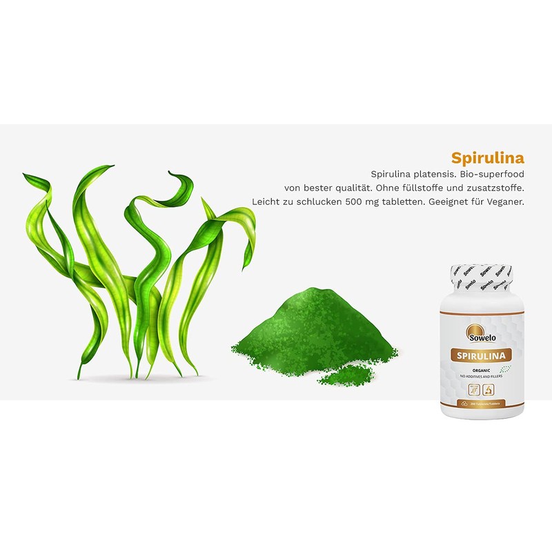 Sowelo Spirulina - 500 mg per tablet, algae capsules, a