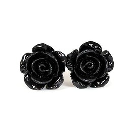 Pretty Smart Titanium Post Rose Earrings Hypoallergenic (10mm, Black)