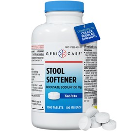 GeriCare Docusate Sodium Stool Softeners, Best Stool Softener for Daily use for Women, Men, and Elderly - Ideal for Constipation Relief 100mg Crushable Tablets. (1000 Count) Made in The USA.