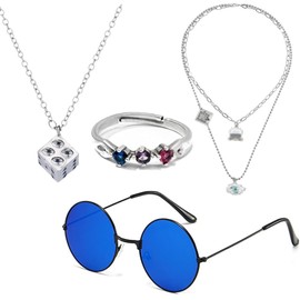 JinYu Cosplay Glasses and Necklace Anime Cosplay Finger Ring Cosplay Prop Accessory for Anime Fans to Collect