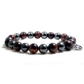 Accents Kingdom Men's 10MM Magnetic Hematite Red Tiger's Eye Bead bracelet 8.5"