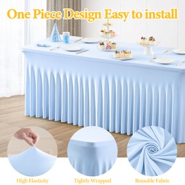 6 Packs Baby Blue Spandex Table Clothes for 6 Foot Rectangle Table, Spandex Table Covers 6FT Stretch Table Skirts Rectangle Tables Wrinkle Free Fitted Table Cover for Event, Wedding, Banquet & Parties