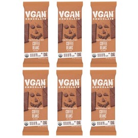 VGAN Vegan Chocolate Bars, Gluten Free Snacks, Plant Based, Soy and Dairy Free, Organic Ingredients, Cruelty Free, Kosher, and Non GMO, Milk Chocolate with Coffee Beans, 6 Pack