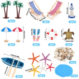 WINKIO Pack of 21 Miniature Decorative Mini Furniture Accessories, Miniature Beach Chair, Mini Lounger Chair, Beach Chair, Parasol, Small Palm Tree Deck Chair, Real Starfish for DIY, Zen Garden