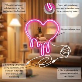 COLORNEON Melting Heart Neon Acrylic Mirror Sign with LED Light-Shatterproof, Rustproof, Lightweight, Adjustable Brightness & Moisture Resistant - Superior Aesthetic Appeal Neon Light Mirror