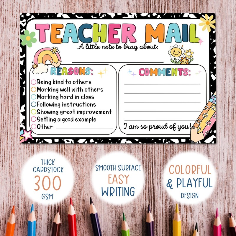 Losyze Preppy Teacher Mail Incentive Postcard Note to Parents, Preschool,