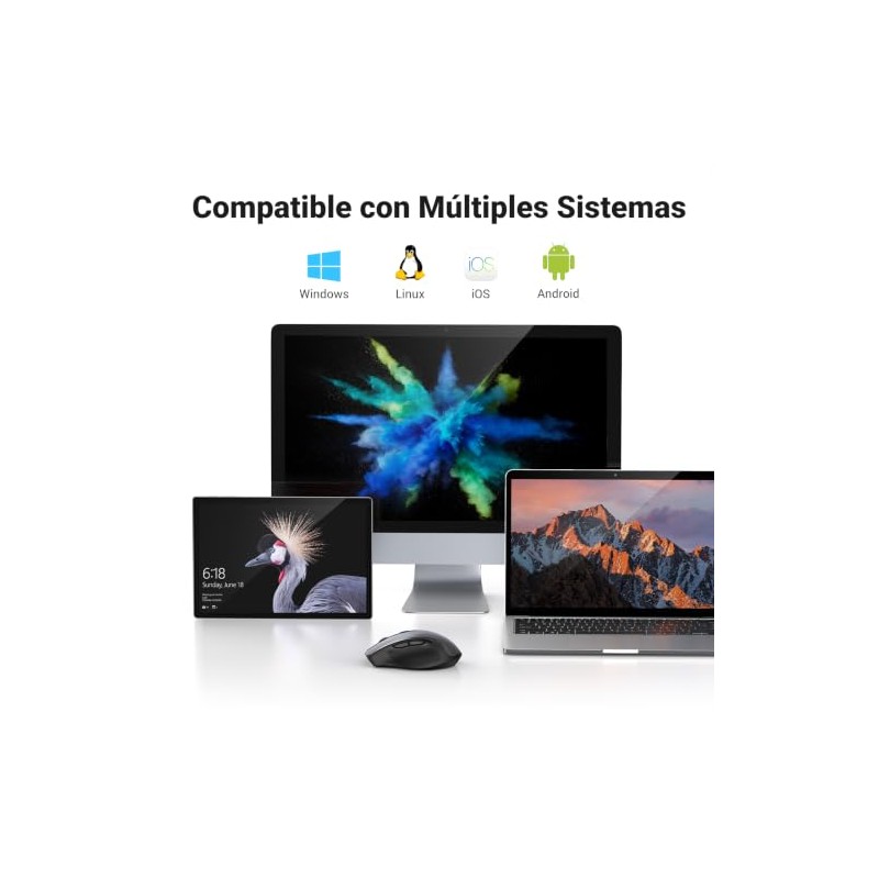 UGREEN Mouse Ergonómico Inalámbrico, 2.4 GHz con Receptor USB