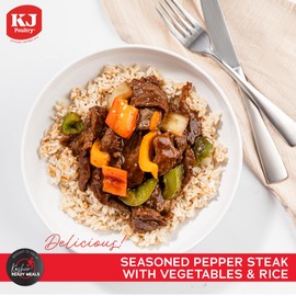 KJ Poultry Kosher Ready Meals - Beef Pepper Steak & Rice, MRE Meat Meals Ready to Eat (6 Pack) Prepared Entree Fully Cooked, Shelf Stable Microwave Dinner Travel, Military, Camping, Emergency Survival