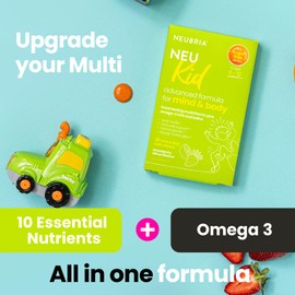 NEUBRIA NEU Kid Multivitamin & Omega-3 - Children Vitamins A, C, D, E, B Complex & Fish Oil for Kids - Brain & Immune Support - Sugar-Free Natural Soft Chews for Healthy Development - 30 Chewables