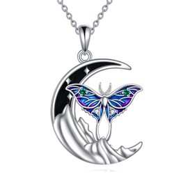 YAFEINI Luna Moth Necklace for Women Sterling Silver Gothic Crescent Moon Moth Pendant Necklaces Luna Moth Jewellery Gifts for Girls (Moth Necklace)