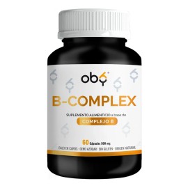 Complejo B Completo | Vitamina B12, B1, B2, B3, B5, B6, B7, B9 | Oby Complex-B Vitaminas B Pura Y Sin Rellenos | Vitaminas Mujer y Hombre 60 Cápsulas