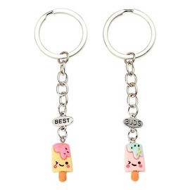 Ice Cream Keychains Gifts for Women Teen Girls 2 Pcs Best Buds Gift Keychain for Her Friendship Birthday Gift for Friends Sisters Bestie Cute Best Friends Keychain Charms