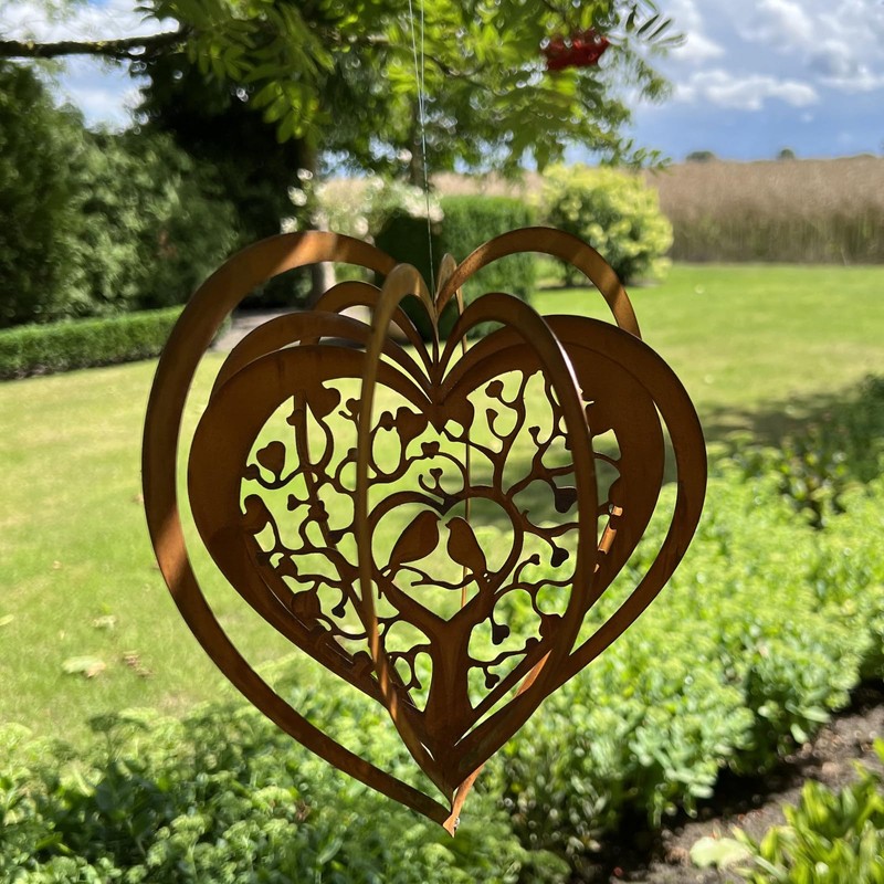 Wind Chime for Outdoor Use in 3D Heart with Birds