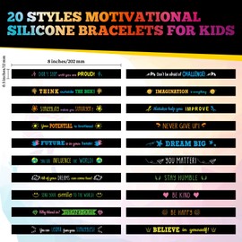 120 Pcs Motivational Silicone Bracelets Motivational Quote Rubber Wristbands Inspirational Silicone Wristband for Kids Children Teens Women Men School Home Office Party Favor Gifts Supplies, 20 Styles